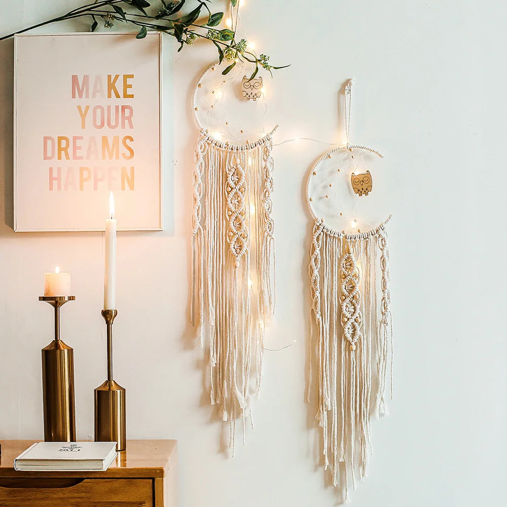 Macrame Dream Catcher Boho Home Decor Moon Star Decoration Macrame Wall Hanging Baby Nordic Room Bedroom Kids Nursery Living Room Dreamcacther