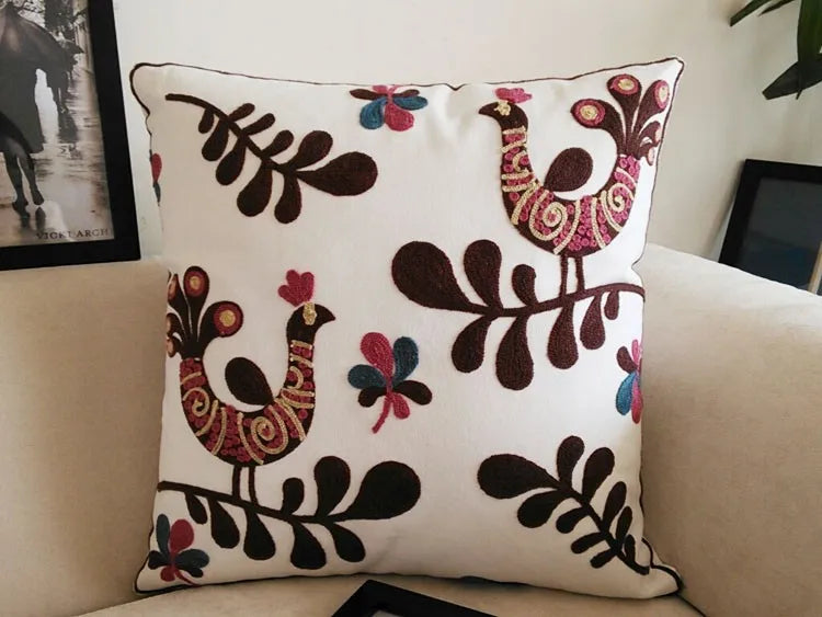 Boho Embroidered Throw Pillow Cover – Geometric Decorative Cushion