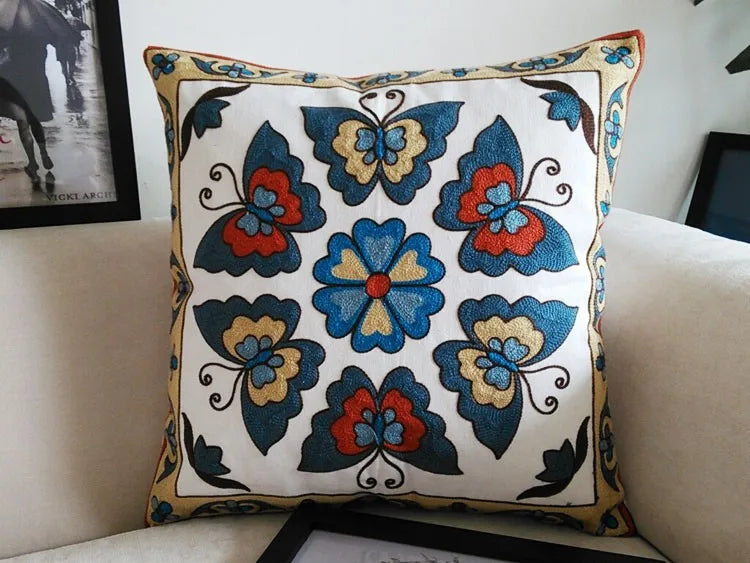 Boho Embroidered Throw Pillow Cover – Geometric Decorative Cushion