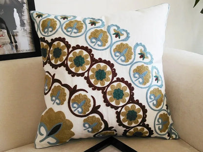 Boho Embroidered Throw Pillow Cover – Geometric Decorative Cushion