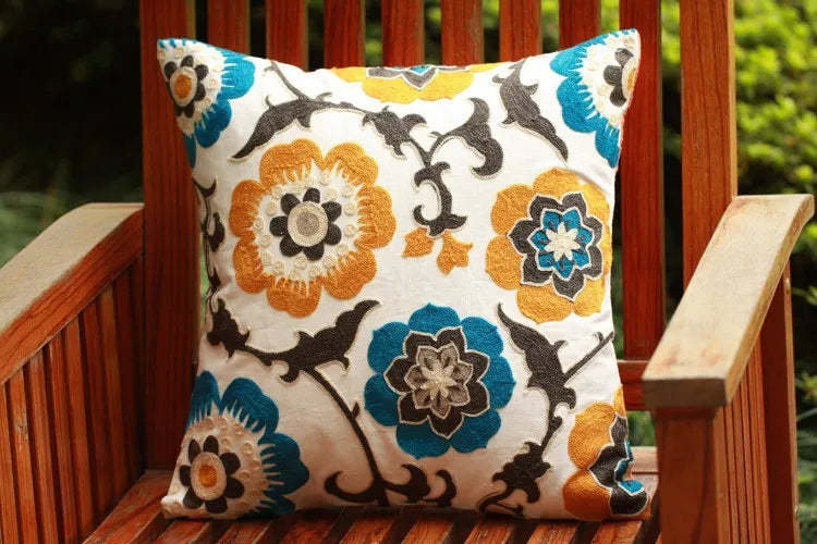 Boho Embroidered Throw Pillow Cover – Geometric Decorative Cushion