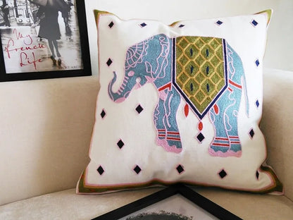 Boho Embroidered Throw Pillow Cover – Geometric Decorative Cushion