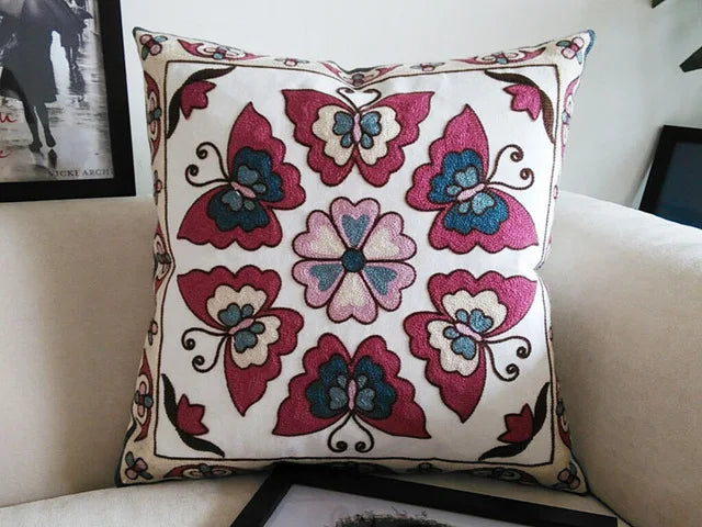 Boho Embroidered Throw Pillow Cover – Geometric Decorative Cushion