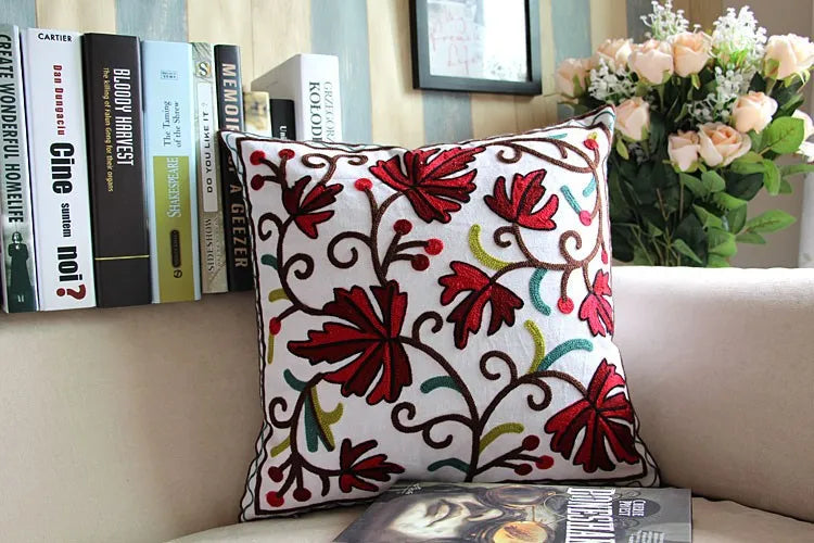 Boho Embroidered Throw Pillow Cover – Geometric Decorative Cushion