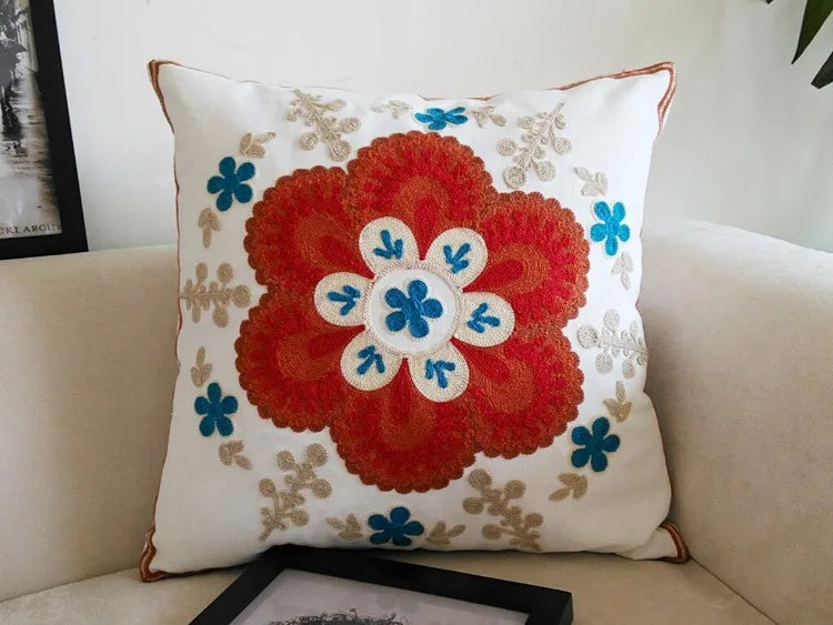 Boho Embroidered Throw Pillow Cover – Geometric Decorative Cushion