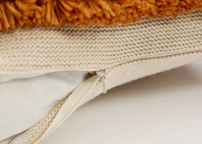 Boho Striped Tufted Cushion Cover – Knitted Throw Pillow Case with Tassels - Clay
