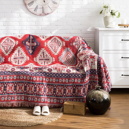 Boho Chenille Woven Colorful Aztec Throw Blanket Geometric