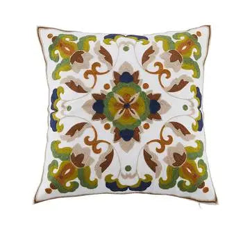 Boho Embroidered Throw Pillow Cover – Geometric Decorative Cushion