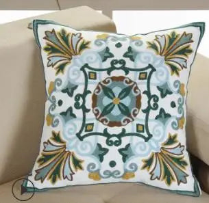 Boho Embroidered Throw Pillow Cover – Geometric Decorative Cushion