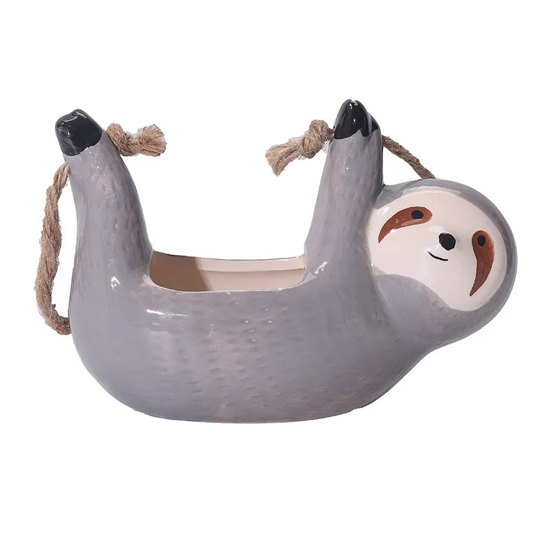 Ceramic Sloth Hanging Planter – Boho Home Decor Flower Pot for Green Plants & Garden Decor