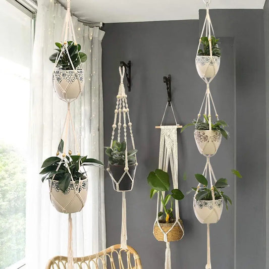 🌿 Handmade Macrame Plant Hanger – Boho Hanging Planter Basket for Indoor & Outdoor Decor