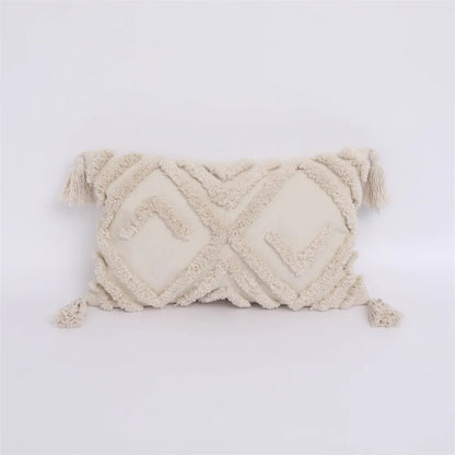 Textured pillow with geometric pattern on a white background