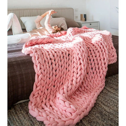 Chunky Knit Merino Wool Blanket – Cozy Boho Home Decor Throw for Sofa & Bed
