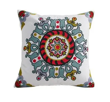 Boho Embroidered Throw Pillow Cover – Geometric Decorative Cushion