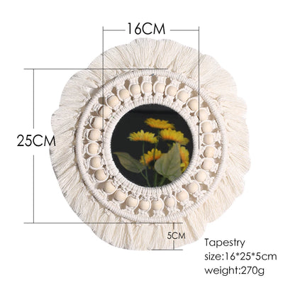 Boho Macrame Round Wall Mirror – Decorative Hanging Mirror for Bedroom & Living Room - Natural Knotted Sun