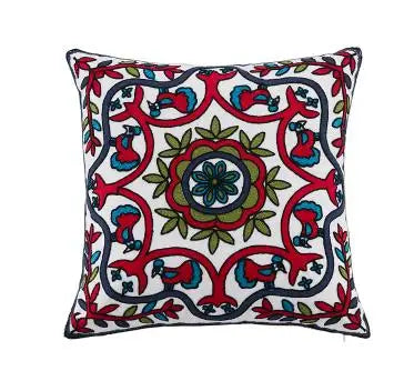 Boho Embroidered Throw Pillow Cover – Geometric Decorative Cushion