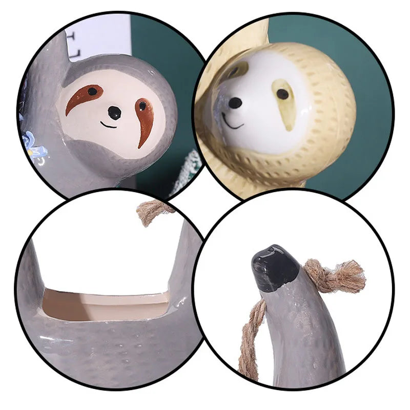 Ceramic Sloth Hanging Planter – Boho Home Decor Flower Pot for Green Plants & Garden Decor