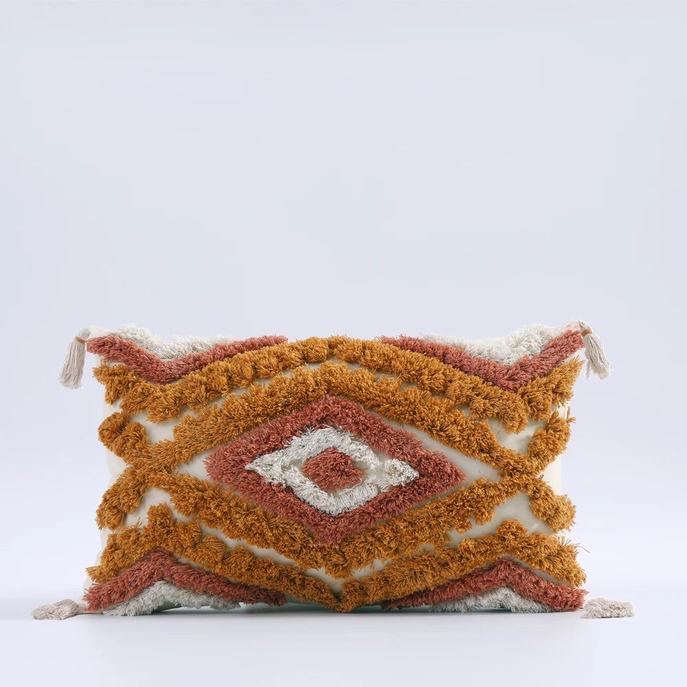 Decorative pillow with geometric pattern on a white background