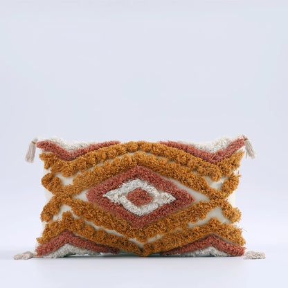 Decorative pillow with geometric pattern on a white background