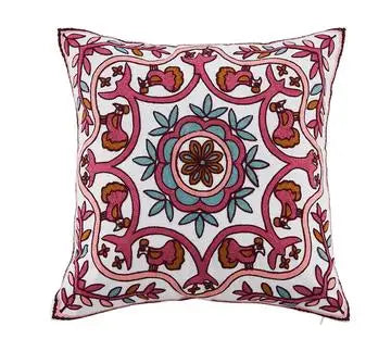 Boho Embroidered Throw Pillow Cover – Geometric Decorative Cushion