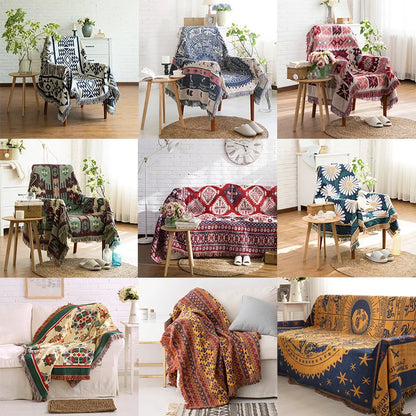 Boho Chenille Woven Colorful Aztec Throw Blankets
