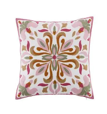 Boho Embroidered Throw Pillow Cover – Geometric Decorative Cushion