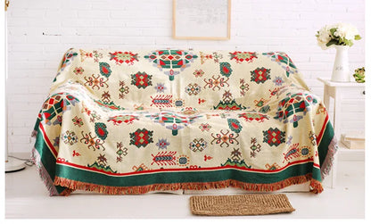 Boho Chenille Woven Colorful Aztec Throw Blanket