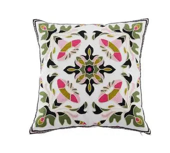 Boho Embroidered Throw Pillow Cover – Geometric Decorative Cushion