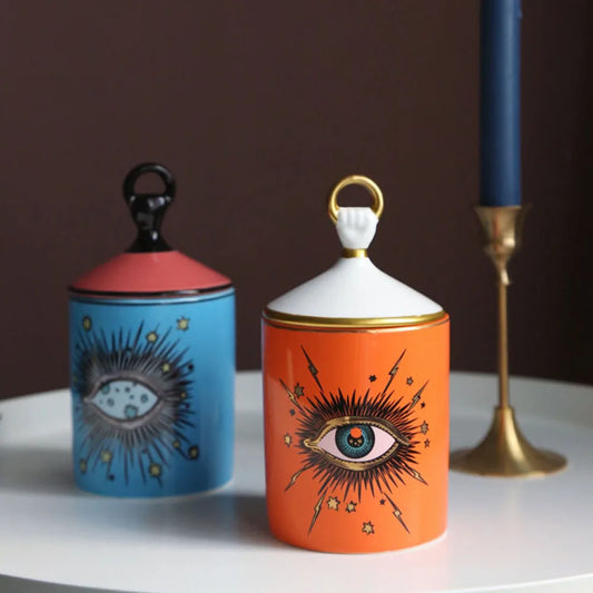 Big Eye Ceramic Candle Jar – Handmade Candle Holder with Lid for Boho Home Decor