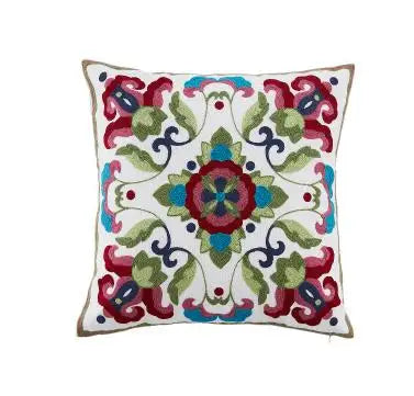 Boho Embroidered Throw Pillow Cover – Geometric Decorative Cushion