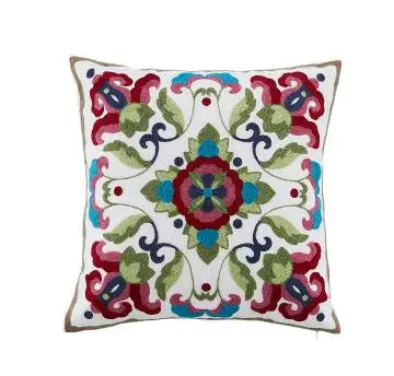 Boho Embroidered Throw Pillow Cover – Geometric Decorative Cushion