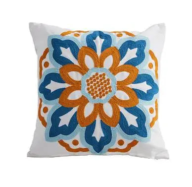 Boho Embroidered Throw Pillow Cover – Geometric Decorative Cushion