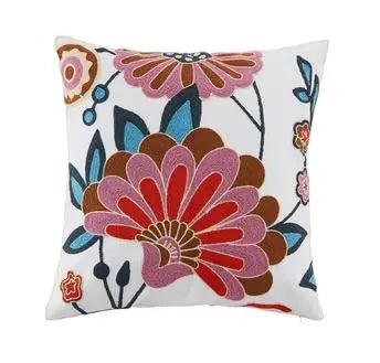 Boho Embroidered Throw Pillow Cover – Geometric Decorative Cushion