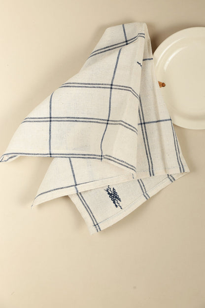 Navy Plaid Handwoven Napkins, Set of 4