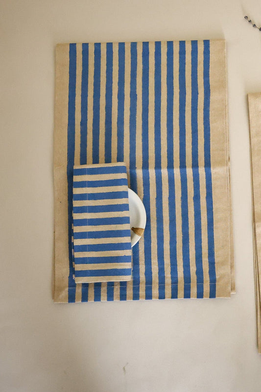 Oh! Stripes (Blue) Block Print Napkins, Set of 4