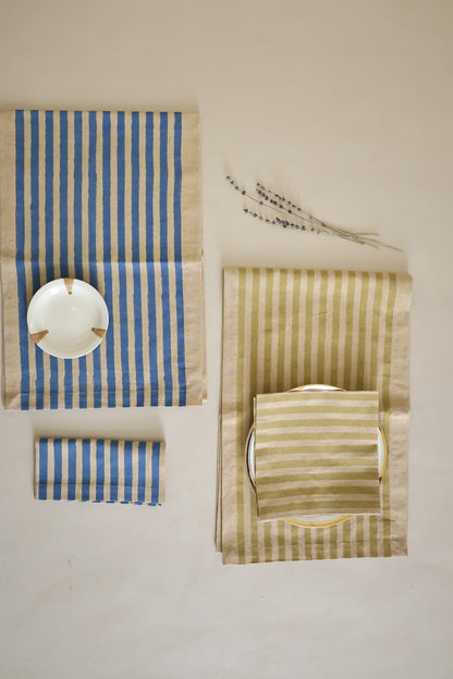 Oh! Stripes (Blue) Block Print Napkins, Set of 4