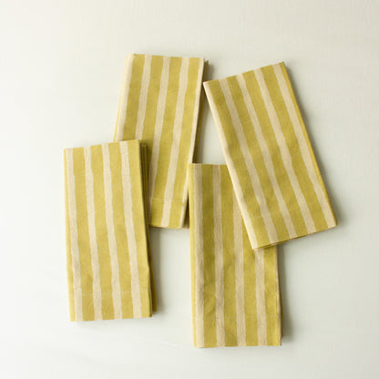 Oh! Stripes (Lime) Block Print Napkins, Set of 4