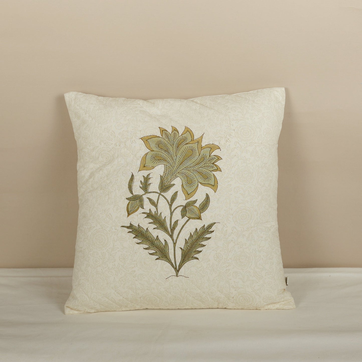 Green Oasis Block Print Cushion
