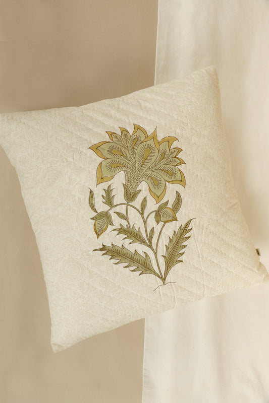 Green Oasis Block Print Cushion