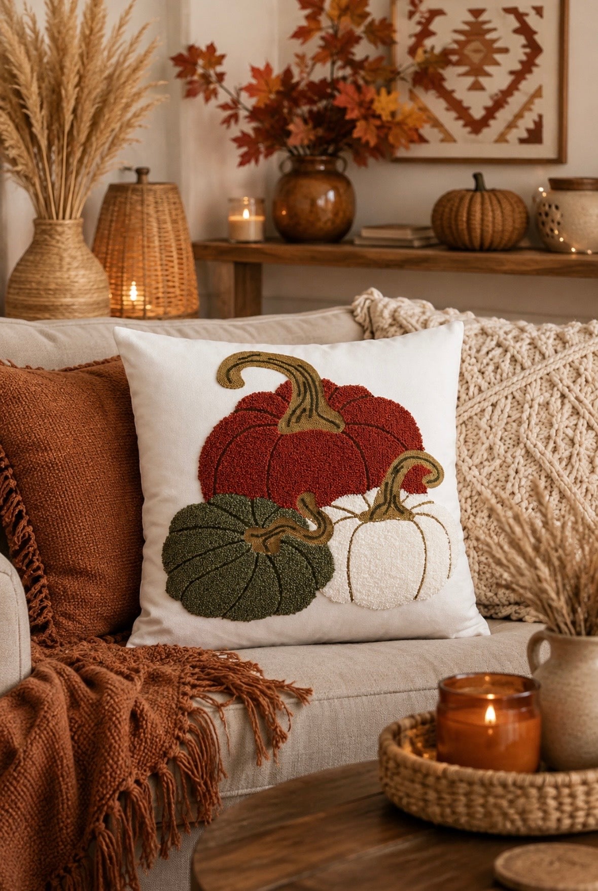 Autumn Embroidered Velvet Throw Cushion Case