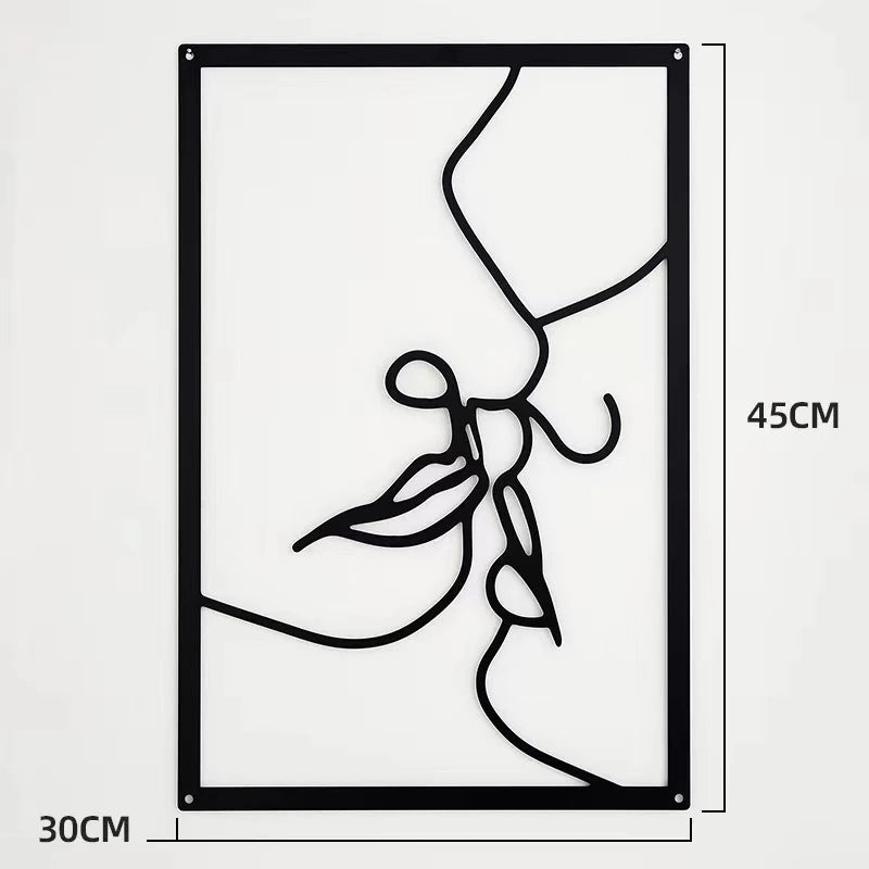Woman Face Body Outline Kiss Silhouette Iron Wall Hanging Decor Abstract Line Ornament Beautiful Art for Living Room Bedroom Home Artwork Decor