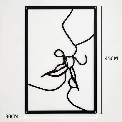 Woman Face Body Outline Kiss Silhouette Iron Wall Hanging Decor Abstract Line Ornament Beautiful Art for Living Room Bedroom Home Artwork Decor