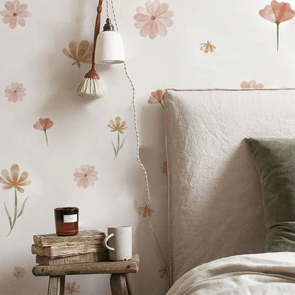 Boho Floral Leaf Wall Stickers – Removable 3D Vinyl Decals for Kids' Nursery & Home Decor - Neutral Flowers