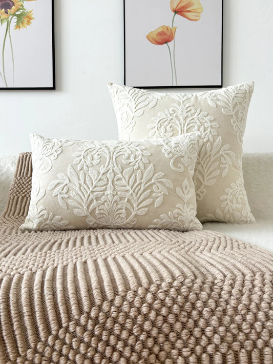 Boho Embroidered Leaf Throw Pillow Cover – Decorative Cushion Case for Sofa | Boho Home Decor