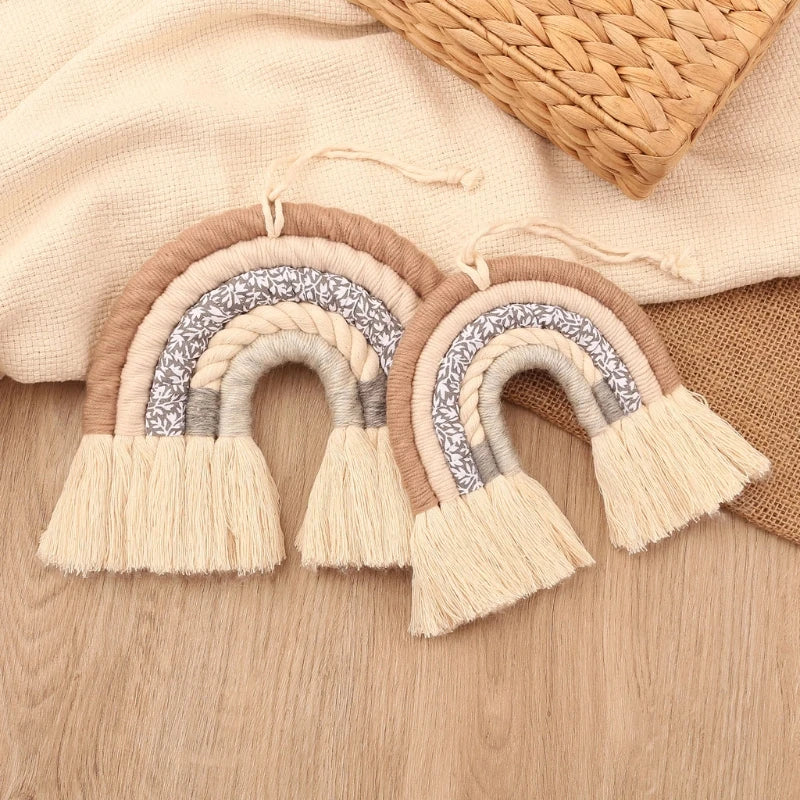 Nordic Room Decoration Handmade Woven Cotton Rope Rainbow Hanging Decor Boho Wall Art