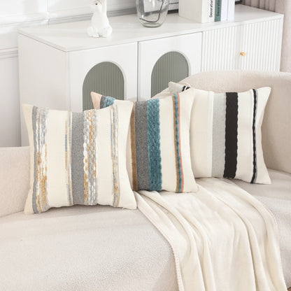 Boho Striped Chenille Throw Pillow Cover – Decorative Square Cushion for Cozy Home Accents