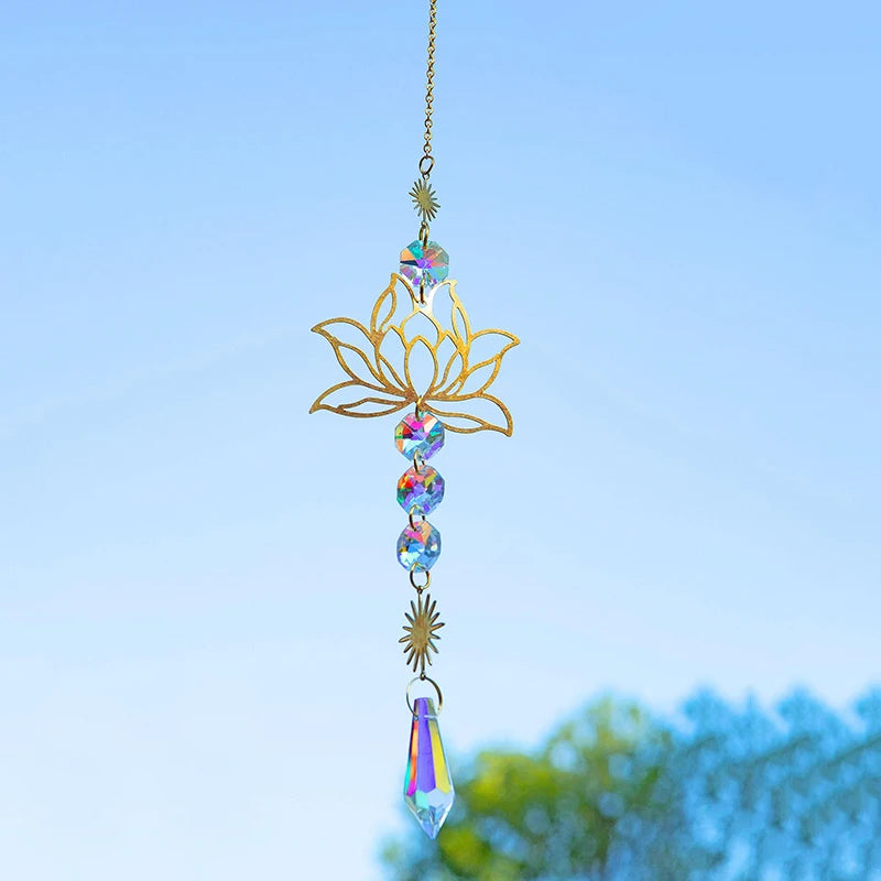 Metal Lotus & Crystal Boho Suncatcher – Handmade Sunlight Charm for Home & Garden.- My Boho Home