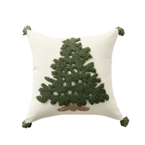 Tufted Pine Tree Winter Cushion Cover with Tassels