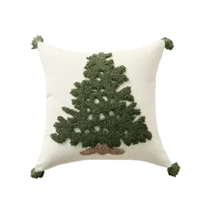 Tufted Pine Tree Winter Cushion Cover with Tassels
