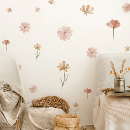 Boho Floral Leaf Wall Stickers – Removable 3D Vinyl Decals for Kids' Nursery & Home Decor - Neutral Flowers